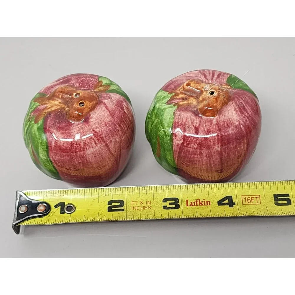 Vintage 3D Apples And Leaves Design Salt & Pepper Shakers Set Of 2 Small & Large